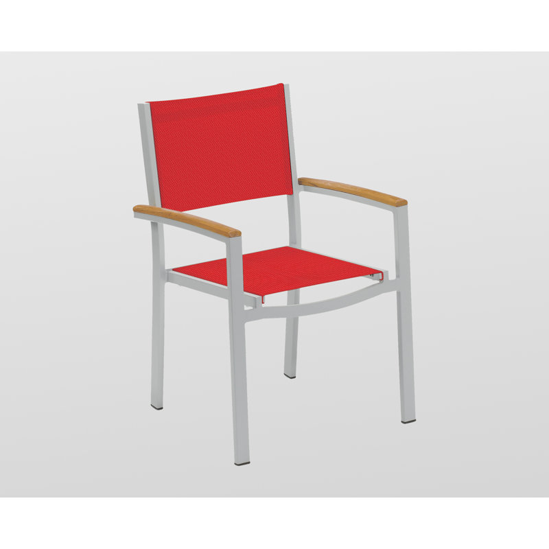 Travira Stacking Patio Dining Chair, Red, Tekwood Natural, Flint