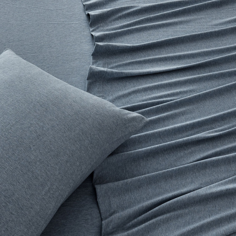 Ultra-Soft Cotton Heathered Melange Jersey Knit Sheet Set, Twin / Twin XL with 1 Pillowcase, Heathered Aqua