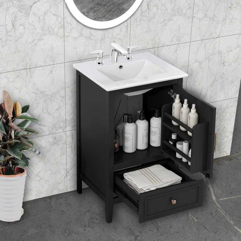 Ensemble de meuble-lavabo 20 po avec lavabo, armoire de salle de bain multifonctionnelle avec porte, tiroir et support de rangement, finition peinte