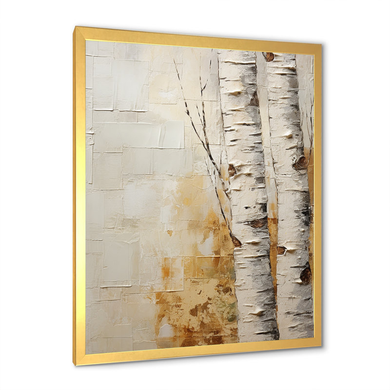 Arbre de minimalisme bouleau II sur toile, Cadre photo doré simple, H 20 po x l 12 po x P 1 po
