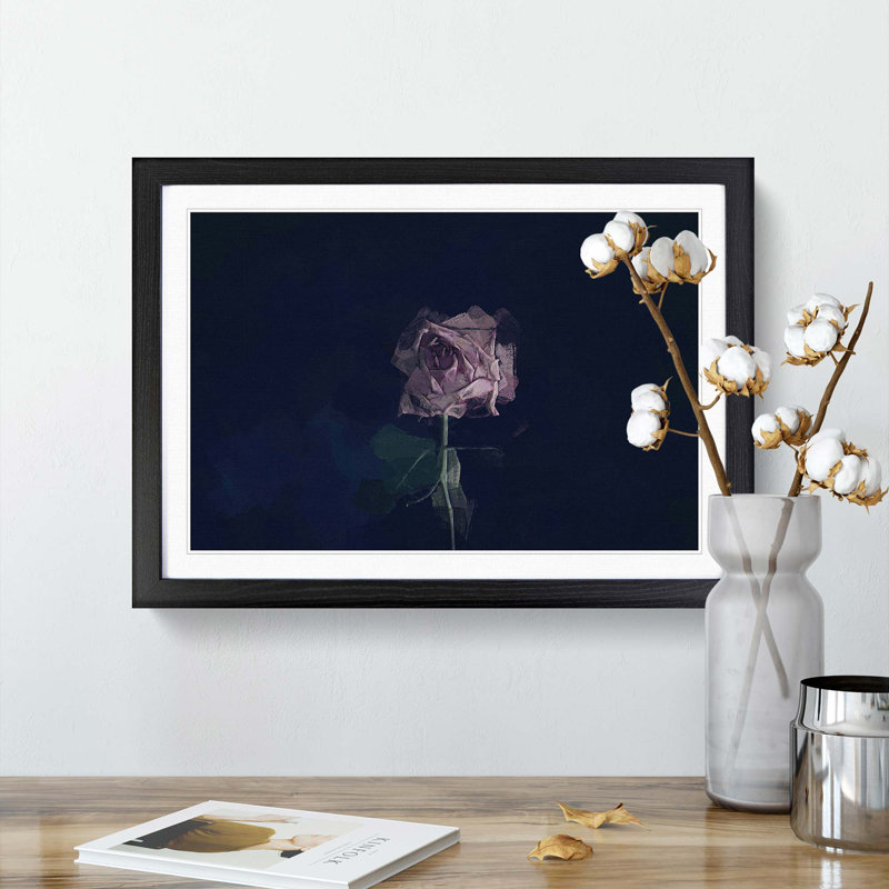 Dying Purple Rose - Picture Frame Graphic Art Print, Black Framed, 27cm H x 36cm W x 2cm D