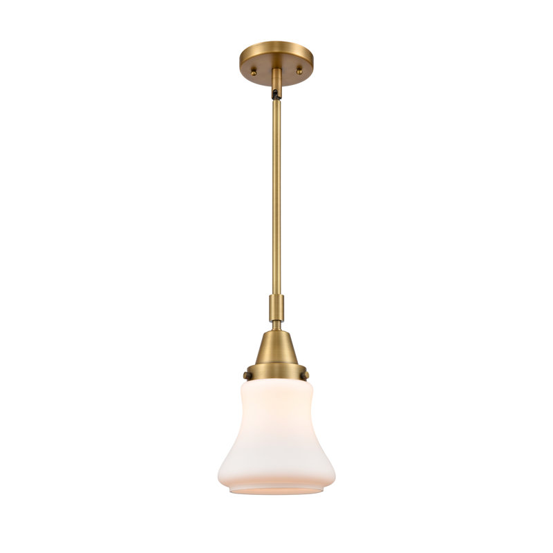 Luminaire suspendu en forme de cloche à 1 lumière Cahuilla, Blanc mat, Laiton brossé, Ampoule non incluse