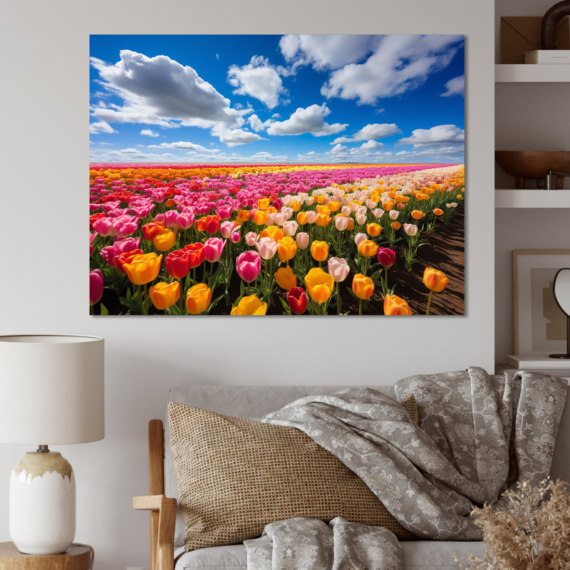 Champ de tulipes colorées I - art mural tulipe, Toile tendue, H 12 po x l 20 po x P 1 po