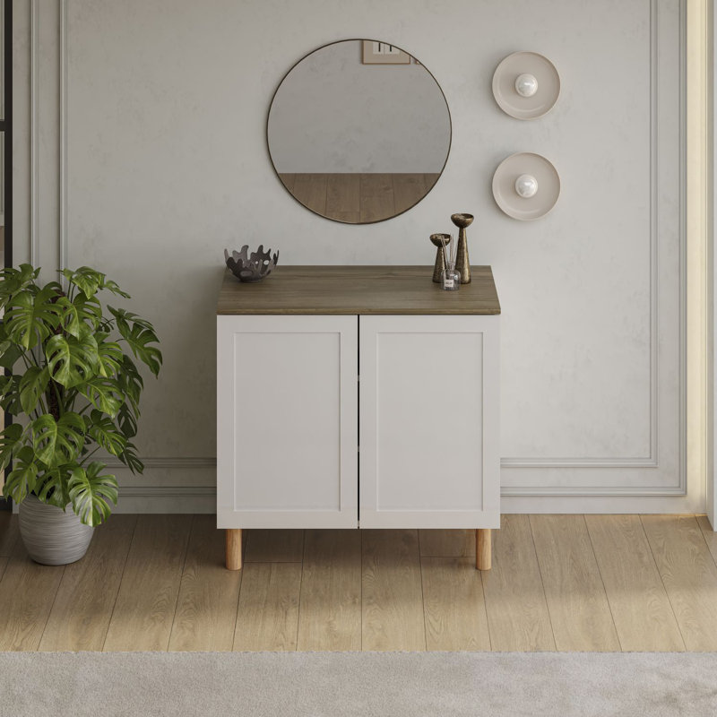 Buffet de 35 po de largeur Boli, Blanc/noyer, 35 po de largeur