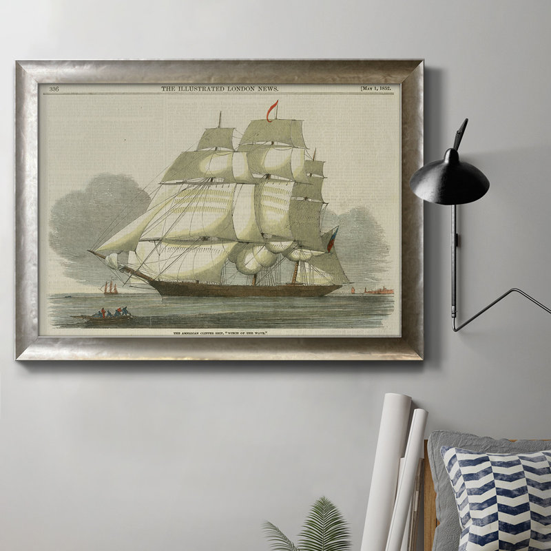 Toile encadrée Antique Clipper Ship II - prête à être accrochée, H 16 po x l 20 po