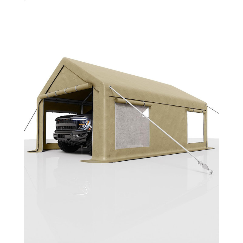12x20 Ft Carport, Car Port with 200g PE Tarp, Roll-Up Doors, and 4 Windows, for Full-Size Pickups, Bass Boats, Tractors, and SUVs