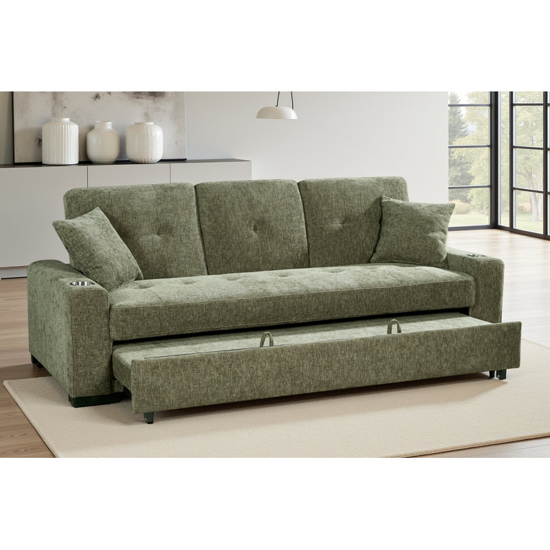 3 Seater Sofa Bed, Green Chenille