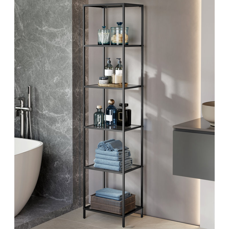 Étagère en verre à 6 niveaux, bibliothèque, support de rangement, verre trempé, facile à assembler, pour salle de bain, salon, chambre à coucher, bureau, noir encre et gris ardoise