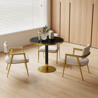 Table de salle à manger ronde moderne de 31,5 po avec tulipes, plateau de table en pierre frittée avec impression de faux marbre de luxe, base en acier inoxydable, surface imperméable et résistante aux rayures et à l'usure, idéale pour l'intérieur et l'extérieur