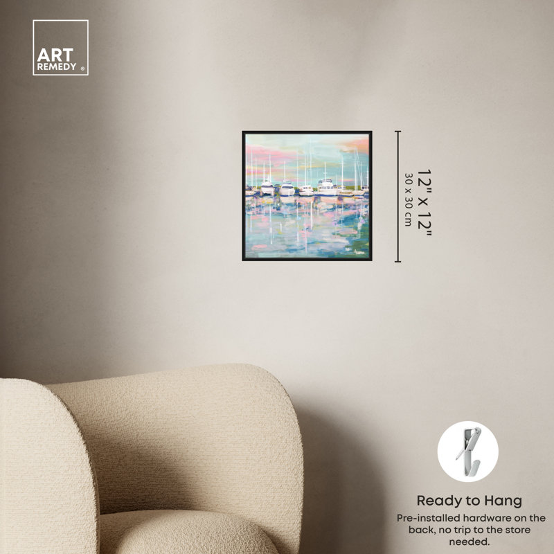 Coastal Dock Boats Print on Canvas with Black Frame