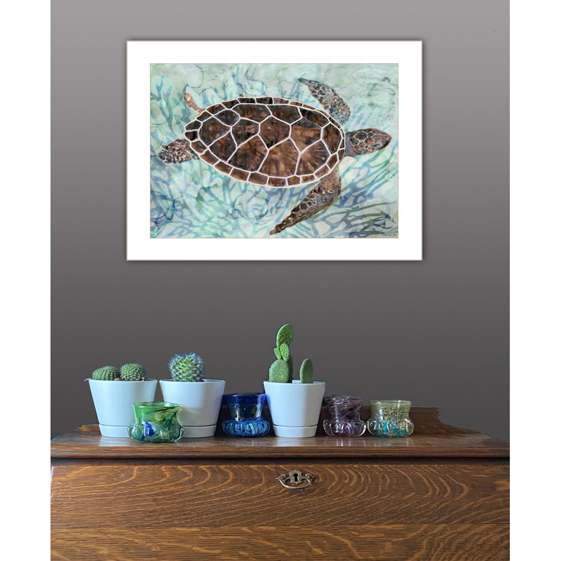 «Sea Turtles», impression murale, Cadre blanc uni