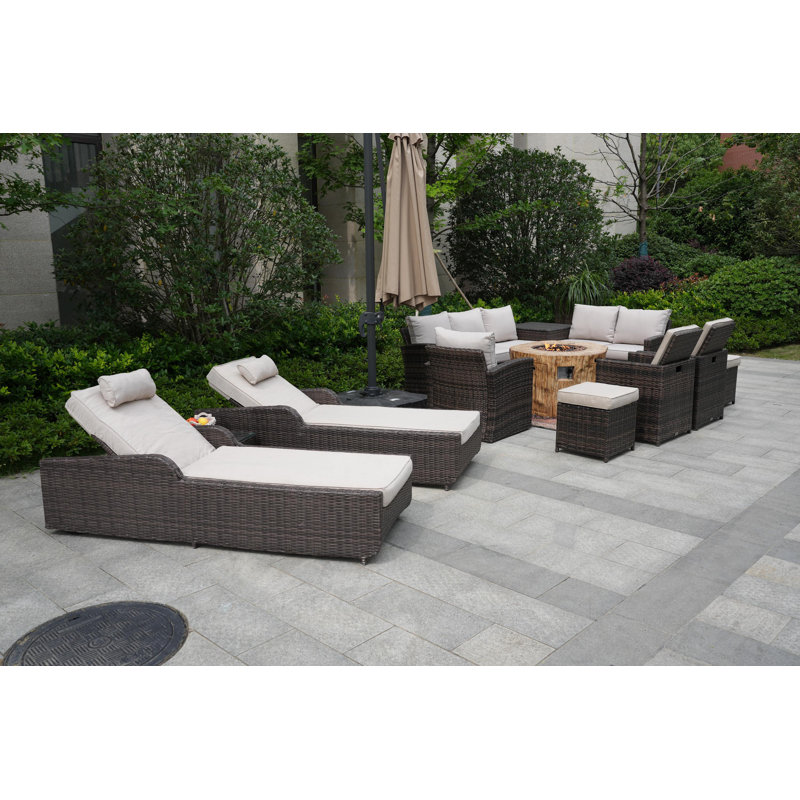 Almanza 12 - Person Patio Conversation Set with Cushions, Beige, Brown