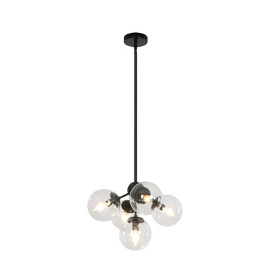 5 Lights Modern Industrial Pendant Lights Clear Glass Shade