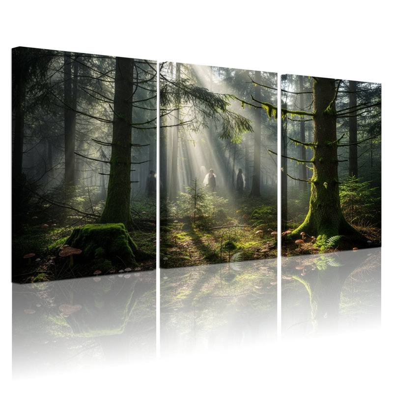 Ensemble de 3 reproductions d'art sur toile Mystic Forest Light Rays Trees Moss Scenic & Cityscapes, H 18 po x l 36 po