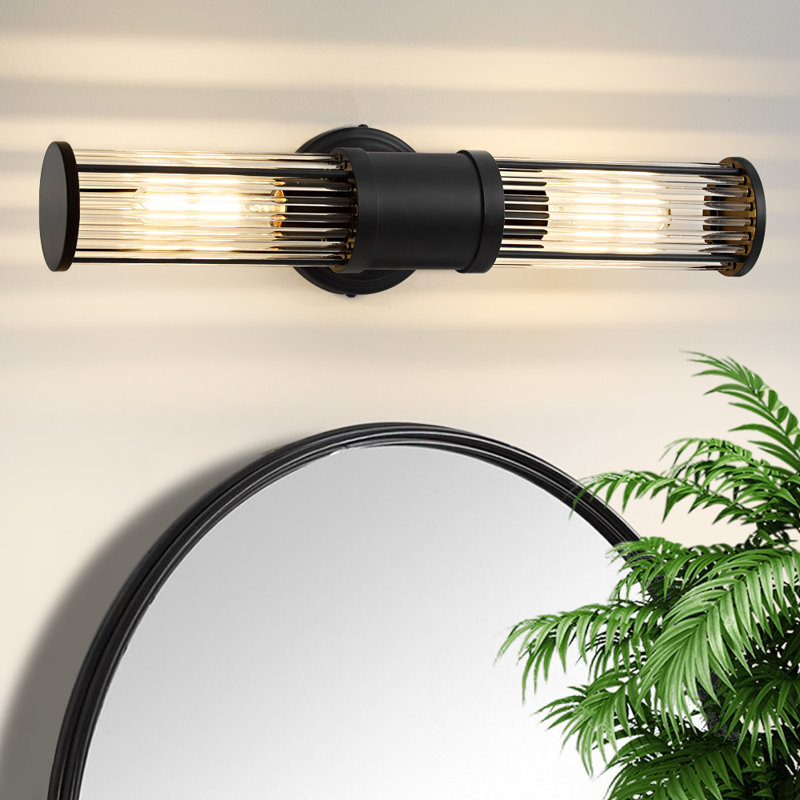 Luminaire de salle de bain moderne à 2 lumières avec abat-jour en verre Megen, Noir mat