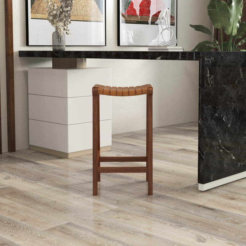 Tabouret de bar et de comptoir en cuir véritable Winnetka, Tabouret de comptoir (siège d'une hauteur de 24,5, Tanné