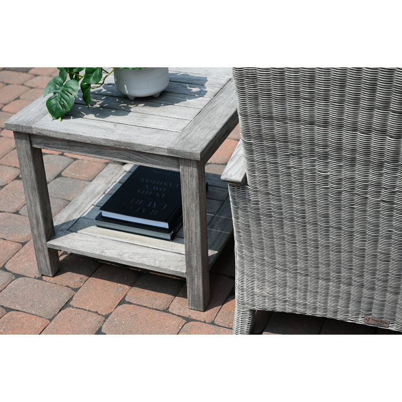 Shelburne 22" Outdoor Weathered Teak Side Table With Lower Shelf