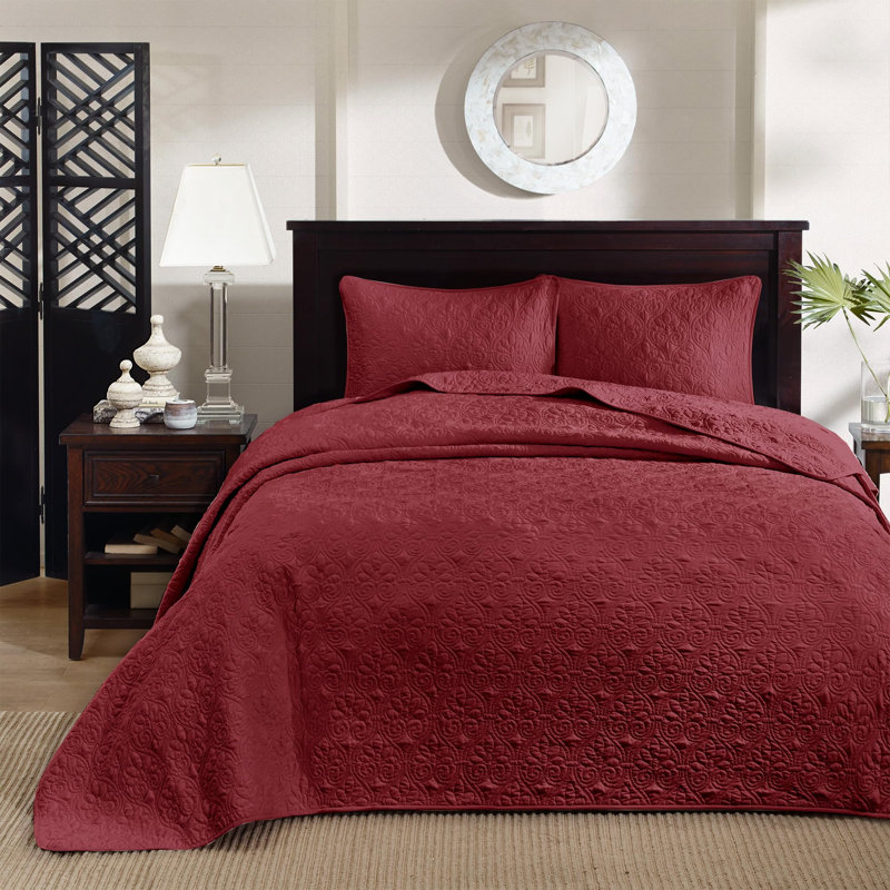 Ensemble de couvre-lit réversible Québec, Couvre-lit grand et 2 taies décoratives, Rouge