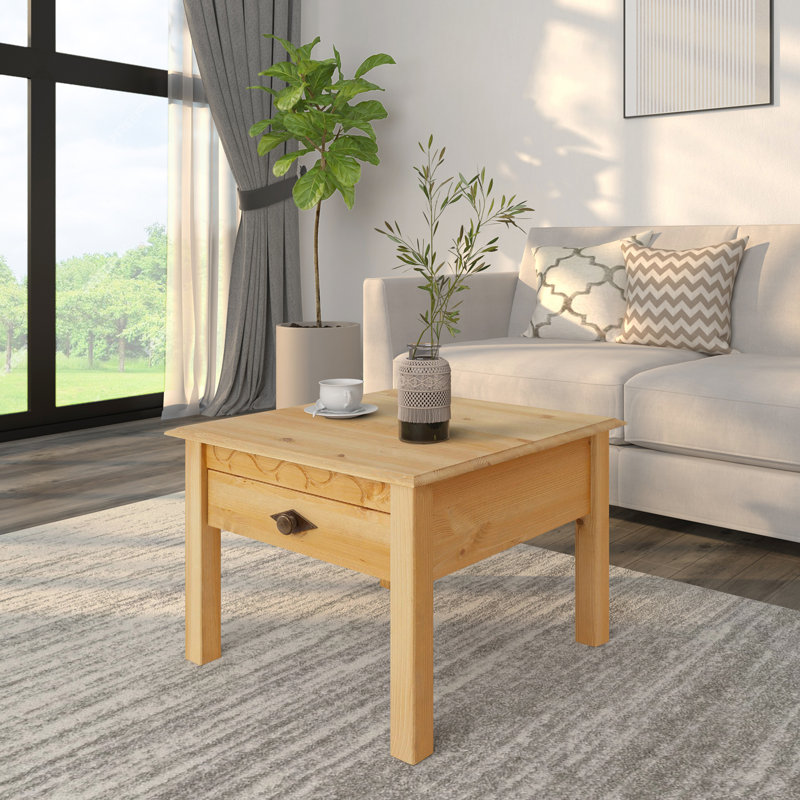 Arthur Solid Wood Four Leg Coffee Table with Storage, Satin wax