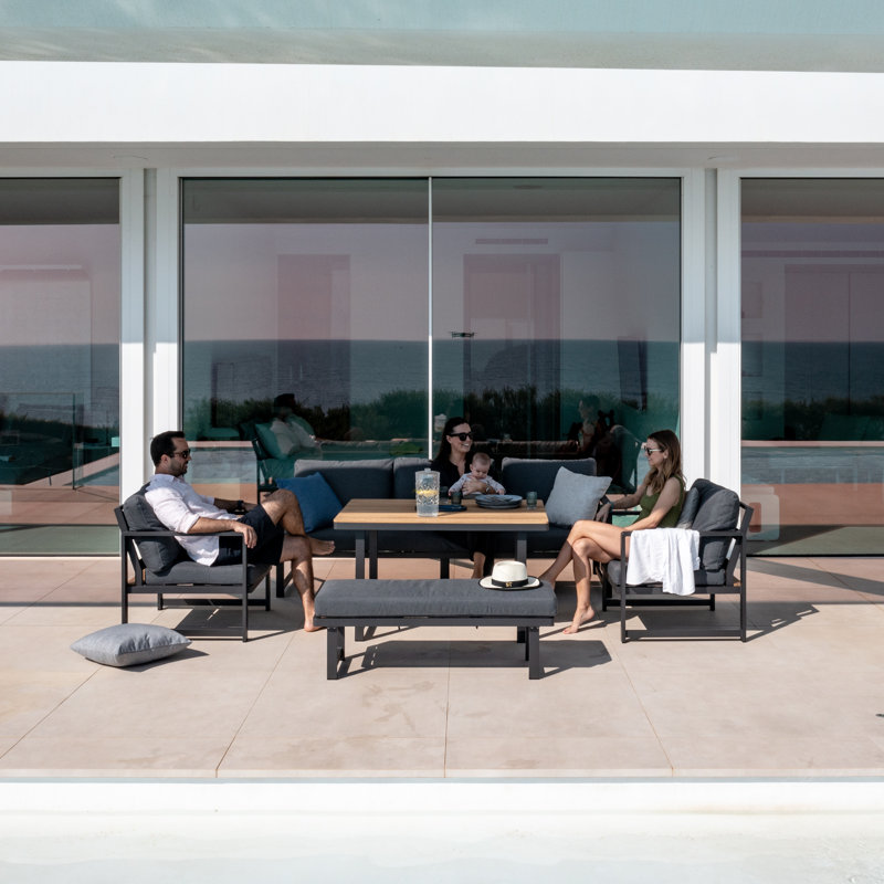 Cora 3 Seat Sofa Dining Set with Teak Table in Graphite