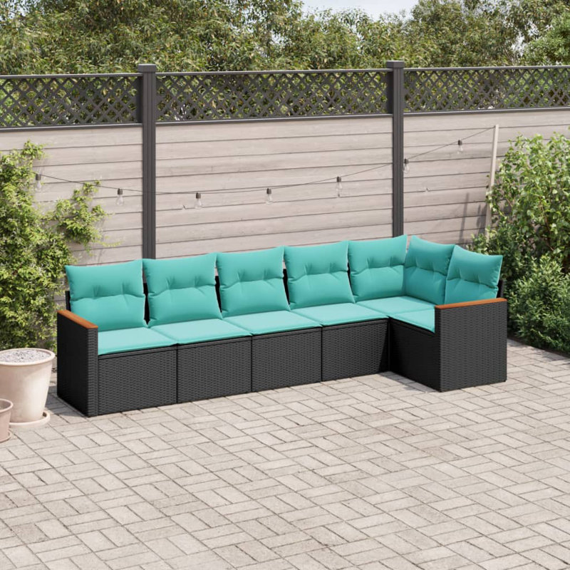  Ensemble de canapé de patio 6 pièces avec coussins en rotin de polyester noir