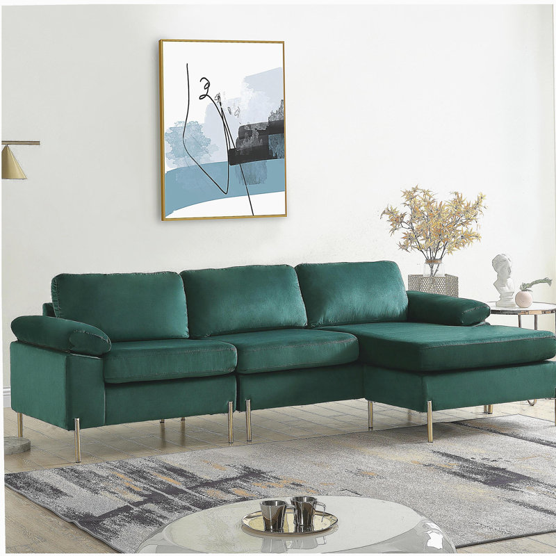 Canapé modulaire en velours avec méridienne Shannon, Vert