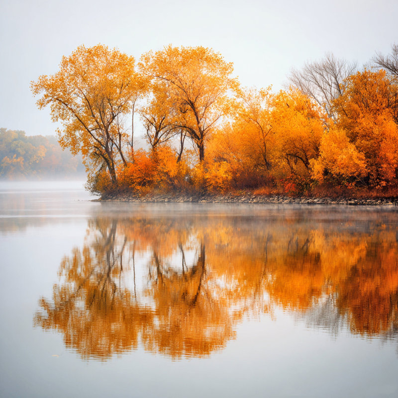 «Golden Autumn Reflection», art mural sur toile tendue, H 30 po x l 30 po