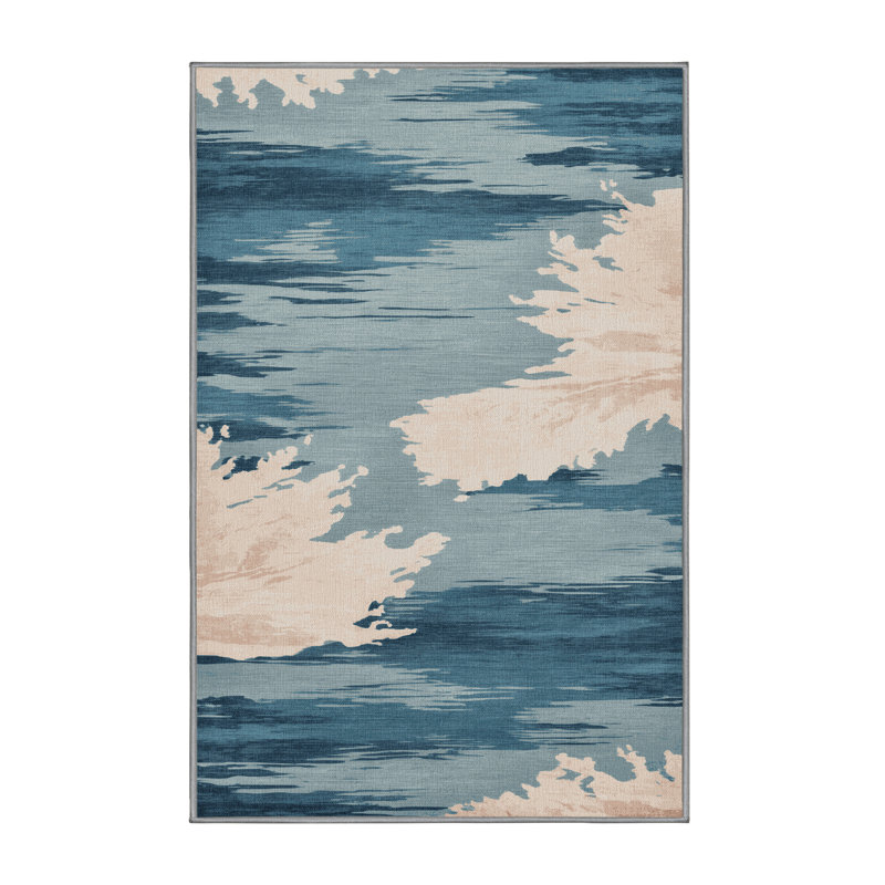 Tapis gris aquarelle lavable à la machine, Rectangulaire 8 pi x 10 pi