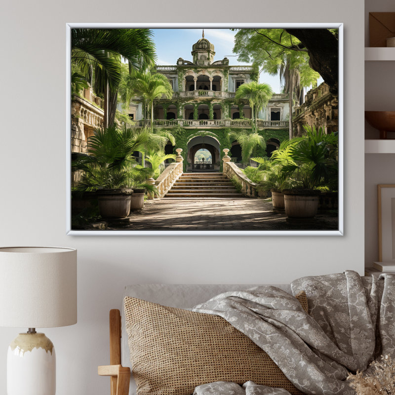 Cuba Colonial Charm Green, reproduction d'art sur toile, H 16 po x l 32 po x P 1 po, Cadre flottant blanc