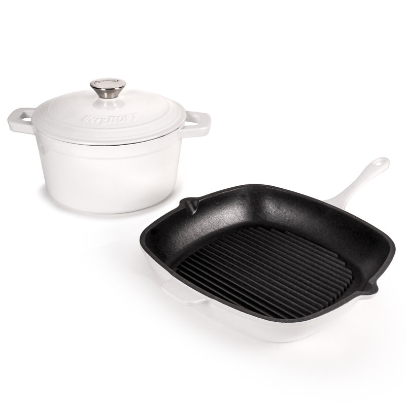BergHOFF Neo 3Pc Cast Iron Set: 3Qt Covered Dutch Oven and 11" Grill Pan