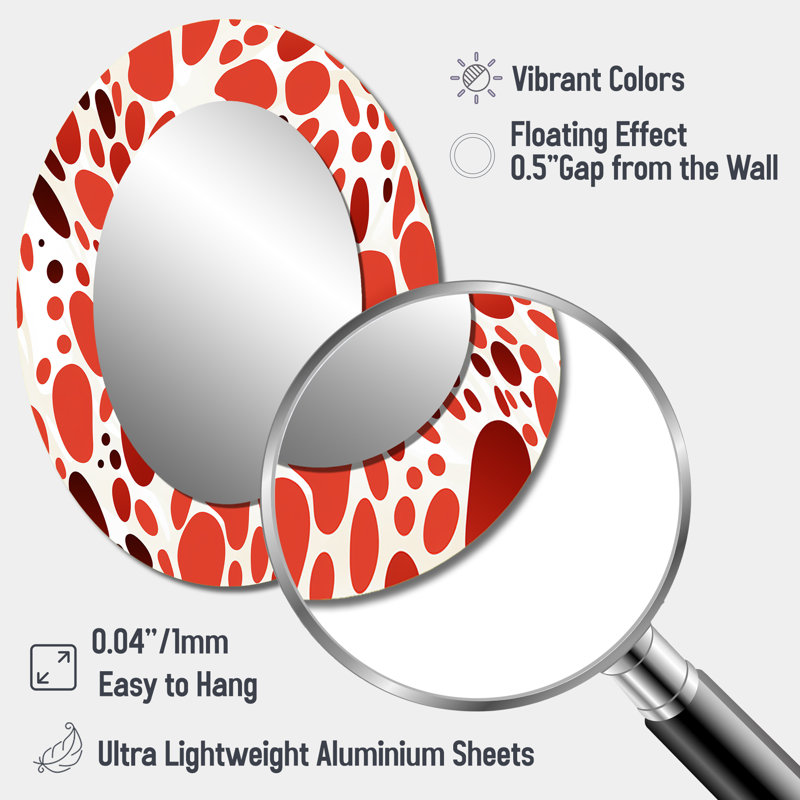 Red And White Polka Dots Pattern - Polka dots  Large Wall Mirror, Red Decorative Mirror, Printed Metal Art, 40" H x 30" W