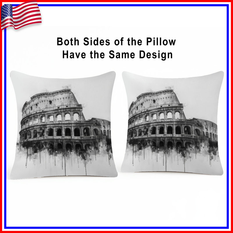 Coussins décoratifs à double face Roman Colosseum Illustration, 14 X 14 pouces