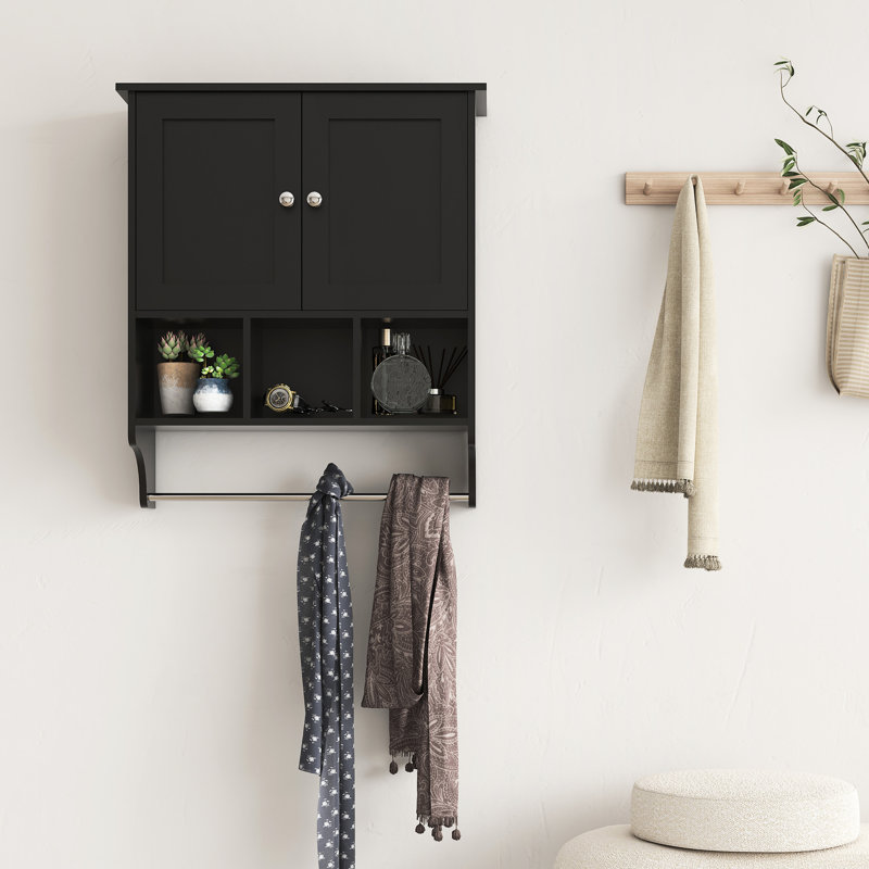 Armoire de salle de bain - Noir, rangement abondant, H 27,94 po x l 23,1 po, H 7,92 po, noir spacieux pour les articles et le porte-serviettes