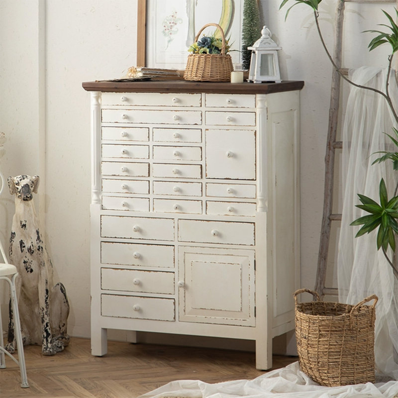 Retro White Solid Wood Accent Cabinet