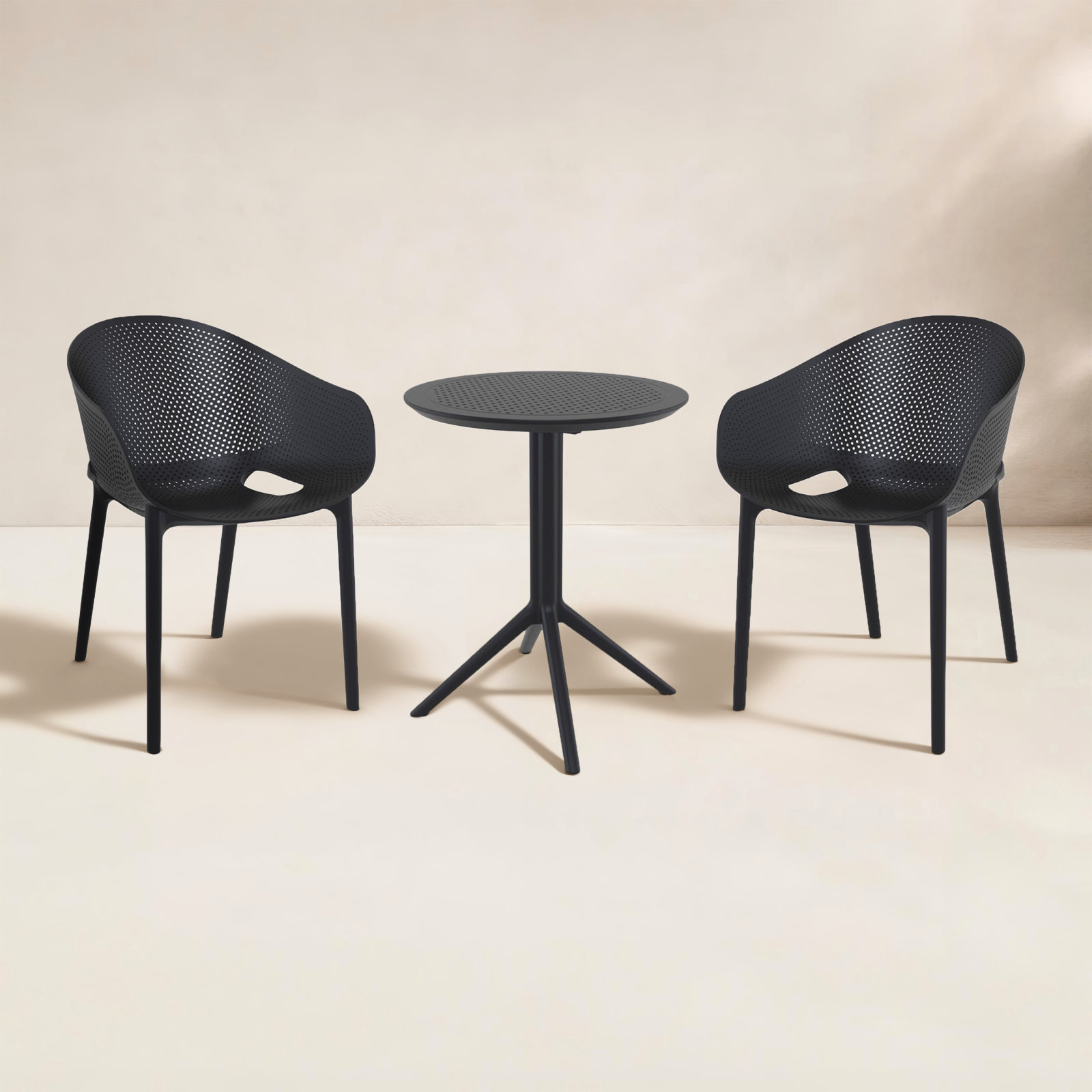 Farrah 24'' Round 2 - Person Bistro Set with Round Stacking Chairs, Black