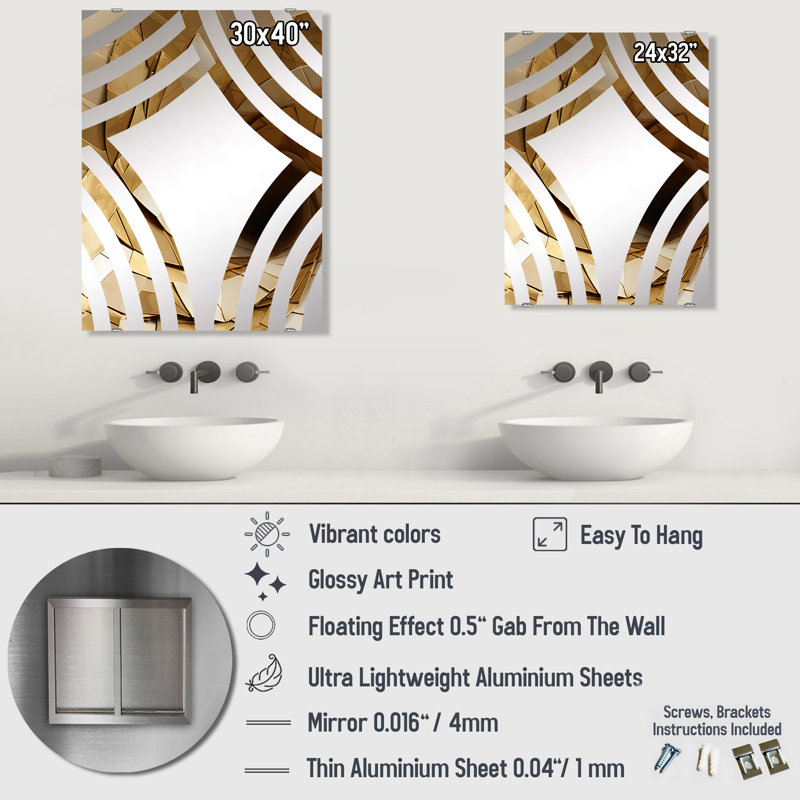 Miroir mural Modern Gold, 40 po x 30 po