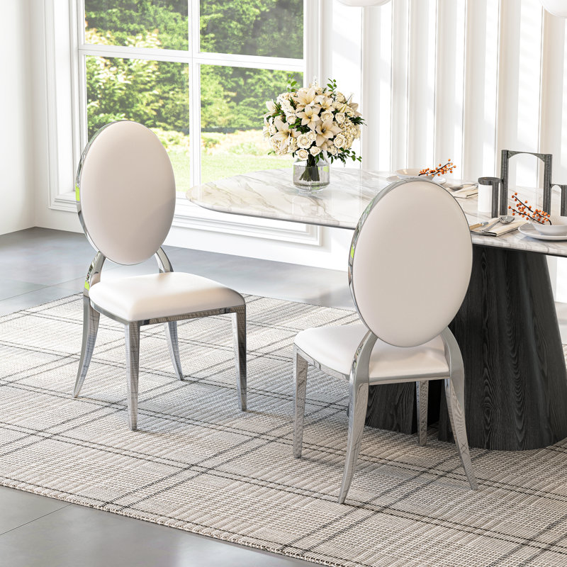 Chaise d'appoint en acier inoxydable Carterville, Blanc, Argent
