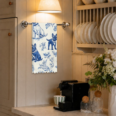  Linges de cuisine en microfibre, linges à vaisselle réutilisables absorbants, décoratifs résistants à la décoloration, 16 po x 24 po, motif croquis bleu