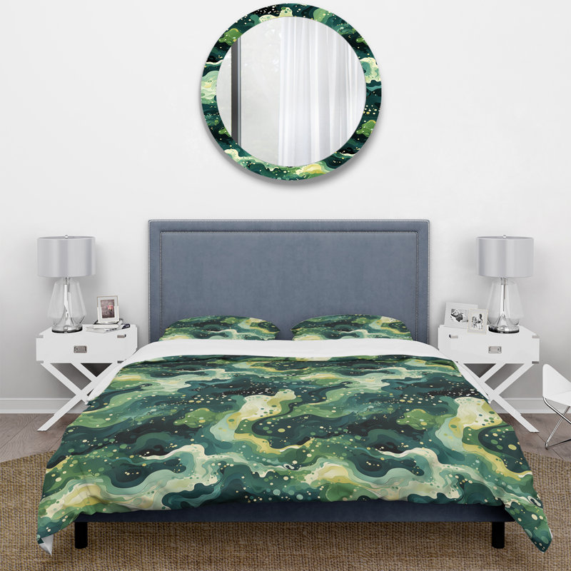 Ensemble de housse de couette Green Celestial Aura Camouflage, Housse de couette simple + 1 taie décorative stan