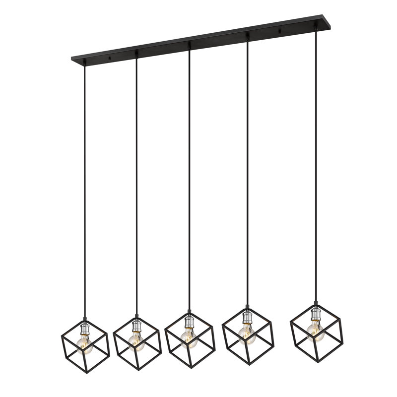Luminaire suspendu carré à 5 lumières Adelbert, Nickel brossé