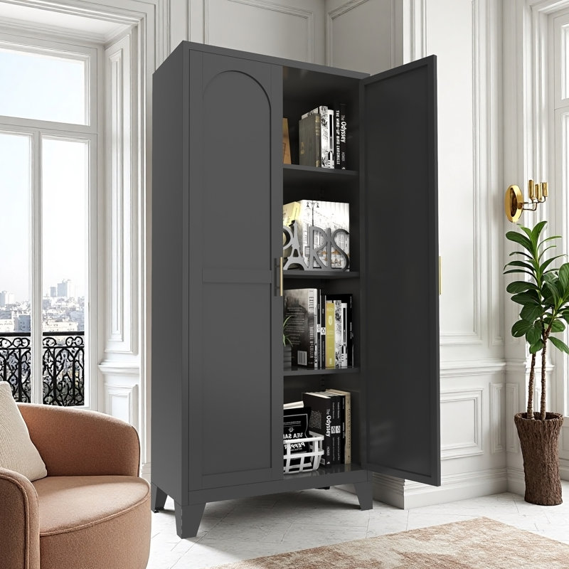 Armoire de rangement polyvalente en métal avec portes et tablettes réglables, idéale pour la chambre à coucher, le salon et le bureau