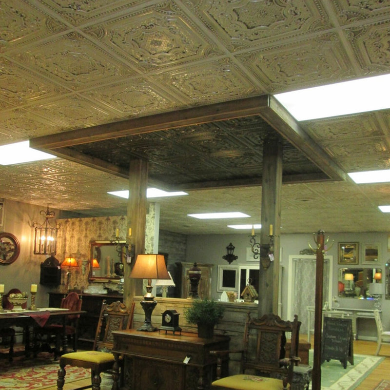 Elizabethan Shield 2 Ft. X 2 Ft. Drop-In Or Glue-Up PVC Ceiling Tile, Old Black White