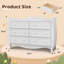 Commode double à 6 tiroirs pour enfants, commode pour chambre d'enfant avec barrière de sécurité amovible, pattes de style Queen Anne, dispositif anti-basculement-891558399