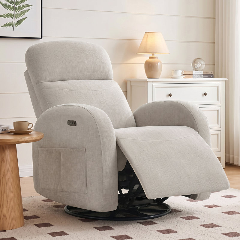 Delba Fabric Swivel Rocker Power Recliner, 270° Swivel Nursery Glider Recliner with USB & Type-C Port, Camel Chenille, No