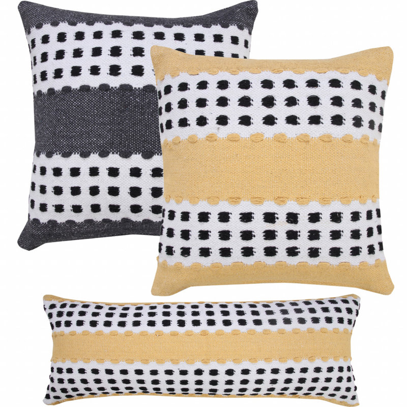 Oreiller 100% coton 14 po x 36 po avec fermeture à glissière 14 po, Jaune / noir / rayures blanches