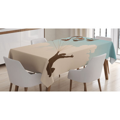 Birds Tablecloth, Silhouette Of Boy Carried By Flying Pigeons Inspiration Follow Your Dreams Print Home, Rectangular Table Cover For Dining Room Kitchen Decor, 52" X 70", Multicolor