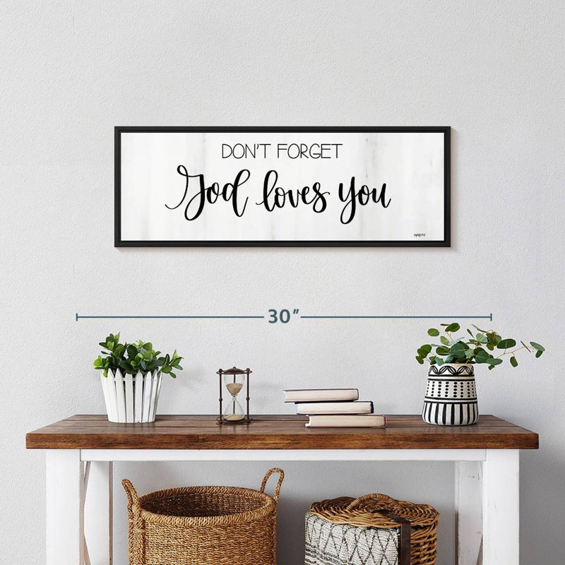 Dieu vous aime, 25 po x 9 po, Cadre flottant noir