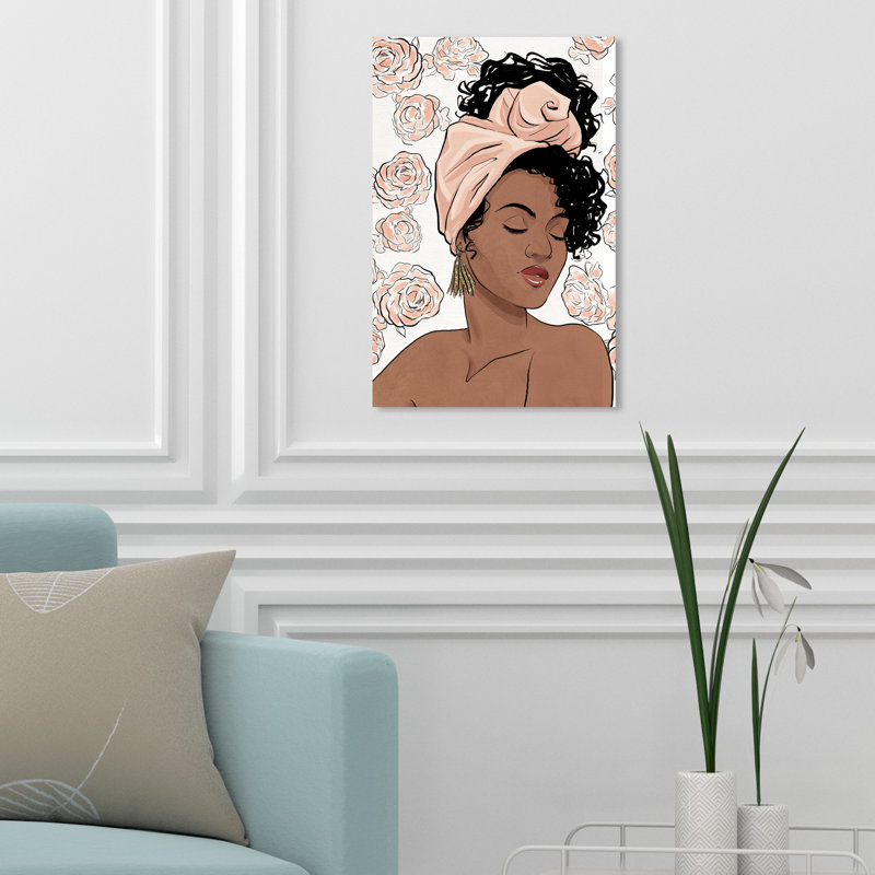 «Flower Blush Girl» par Oliver Gal - impression d'art graphique, H 15 po x l 10 po, Toile tendue
