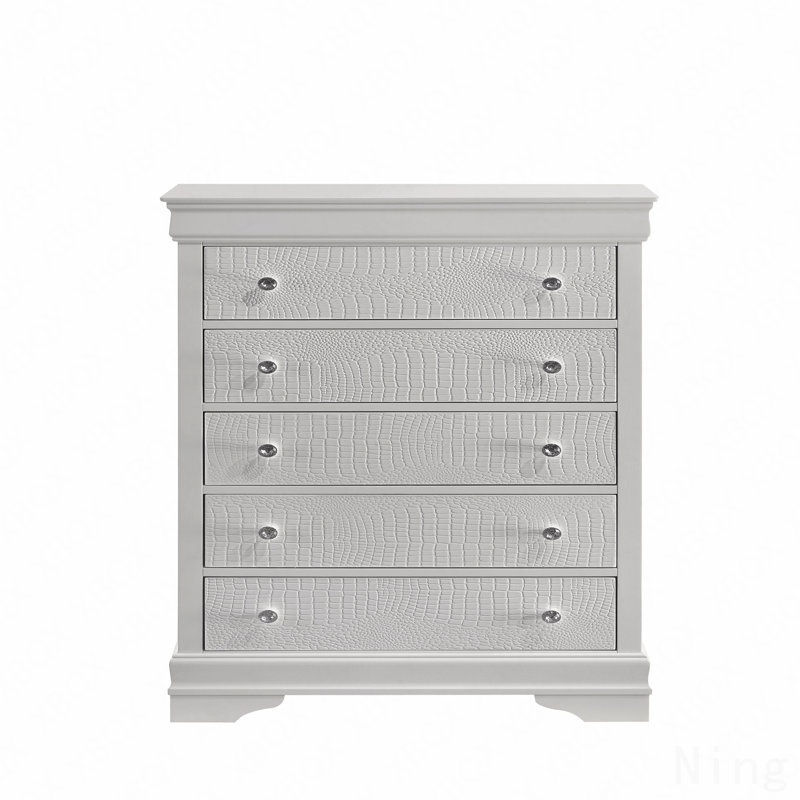 5-Drawer Chest, Modern Style  Woodenen Construction, White