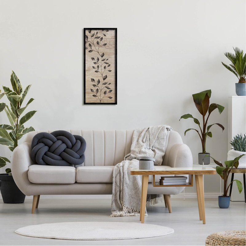 " Boho Botanical Rustic Pattern ", Midnight Black Framed Giclee, 30" H x 13" W x 1.5" D